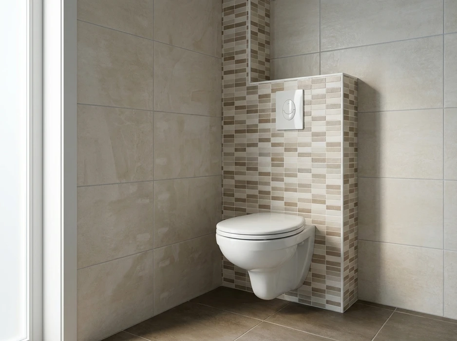 WC suspendu blanc fixé au mur, cisterne encastrée avec plaque de déclenchement double touche blanche
