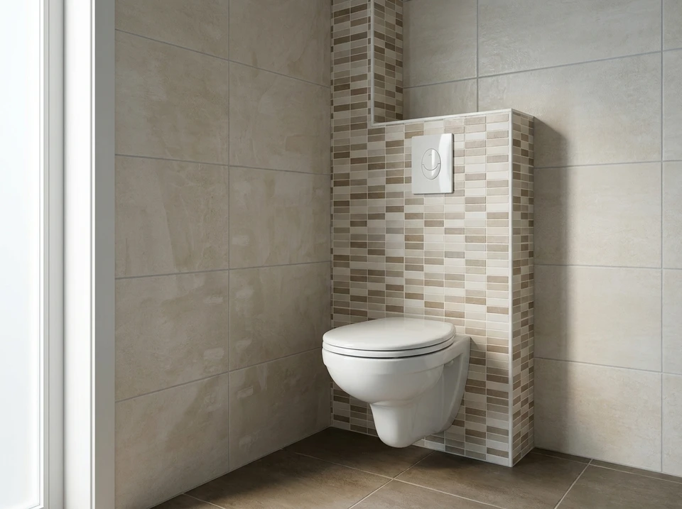 Salle de bains moderne avec douche à l'italienne, parois en verre transparent sur structure chromée