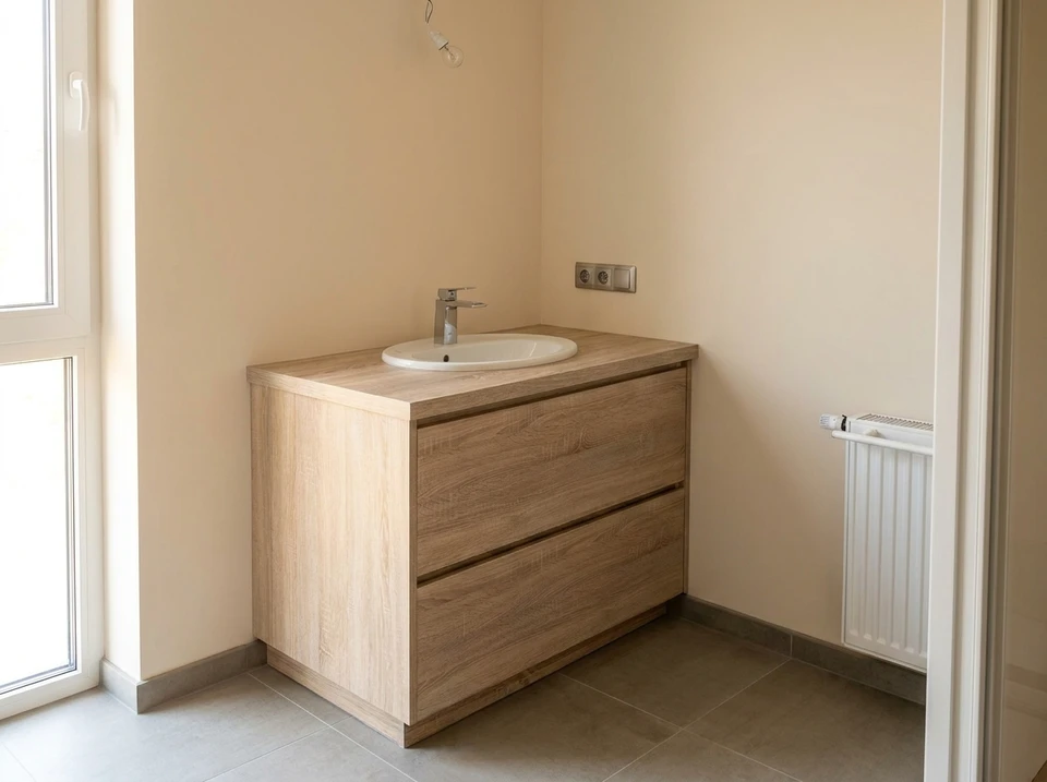 WC suspendu blanc installé dans un couloir étroit, fond en carrelage mosaïque petit format anthracite métallisé